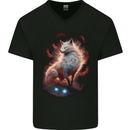 Fantasy Kitsune Magical Fox Mens V-Neck Cotton T-Shirt Black