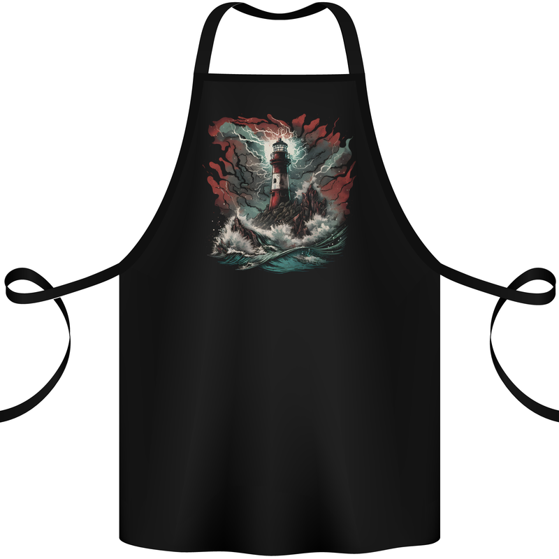 Fantasy Lighthouse Storm Cotton Apron 100% Organic Black