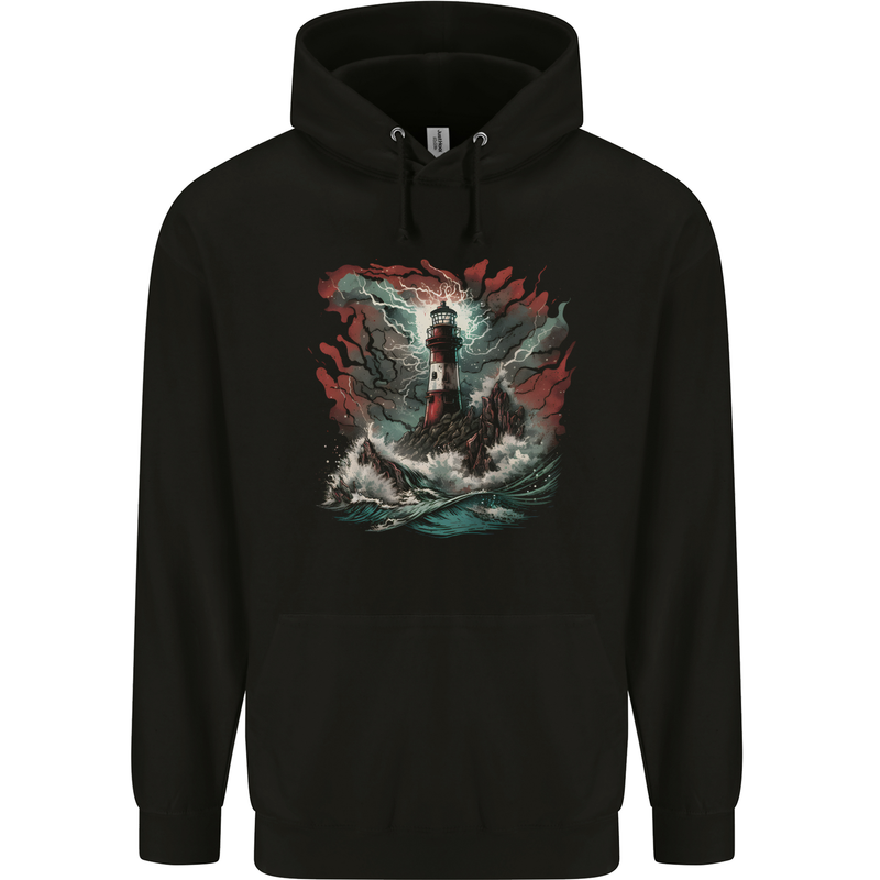 Fantasy Lighthouse Storm Mens 80% Cotton Hoodie Black