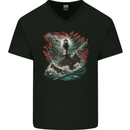 Fantasy Lighthouse Storm Mens V-Neck Cotton T-Shirt Black