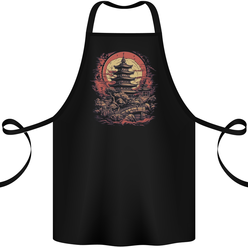 Fantasy Pagoda Sunset Cotton Apron 100% Organic Black