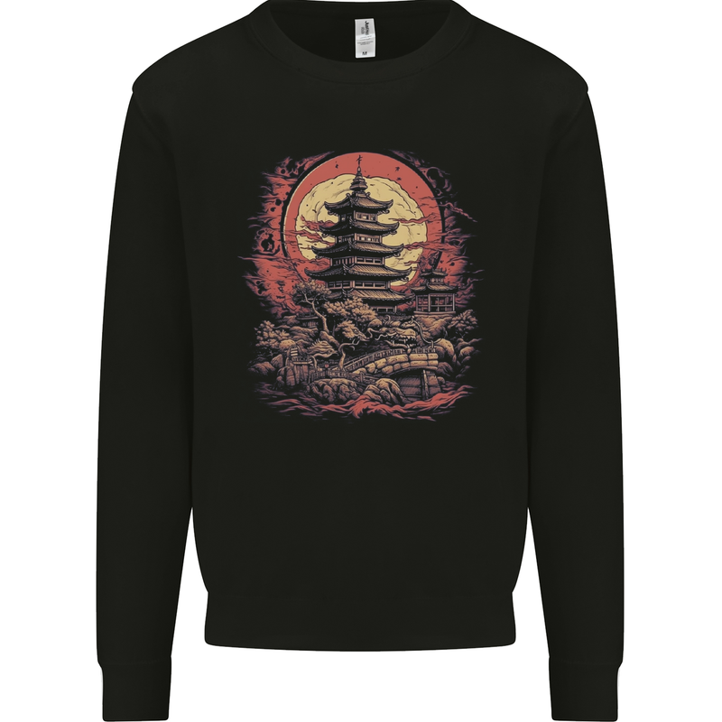 Fantasy Pagoda Sunset Kids Sweatshirt Jumper Black