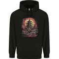 Fantasy Pagoda Sunset Mens 80% Cotton Hoodie Black