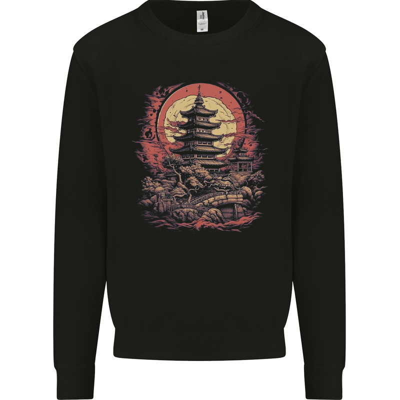 Fantasy Pagoda Sunset Mens Sweatshirt Jumper Black