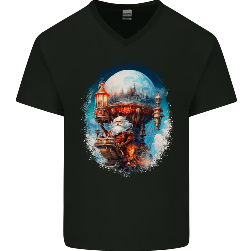 Fantasy Santa Clause Word Christmas Xmas Mens V-Neck Cotton T-Shirt Black