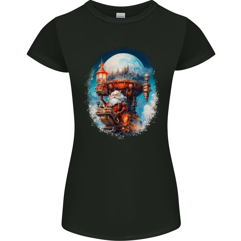 Fantasy Santa Clause Word Christmas Xmas Womens Petite Cut T-Shirt Black