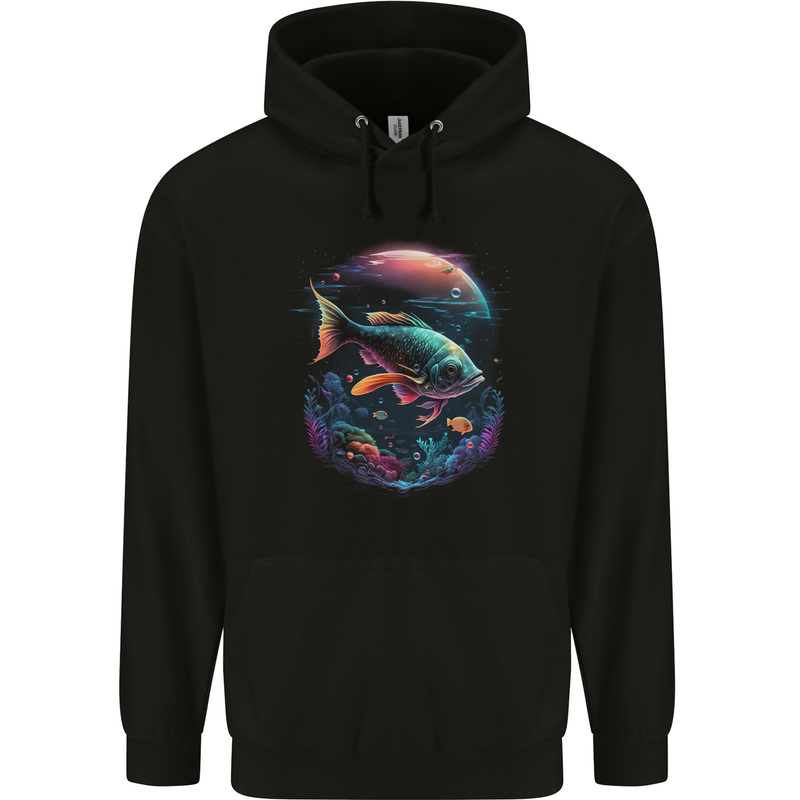 Fantasy Space Fish Childrens Kids Hoodie Black