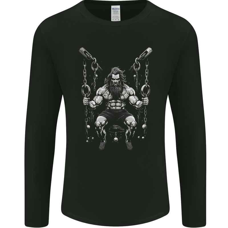 Fantasy Strong Man Gym Training Top Bodybuilder Mens Long Sleeve T-Shirt Black