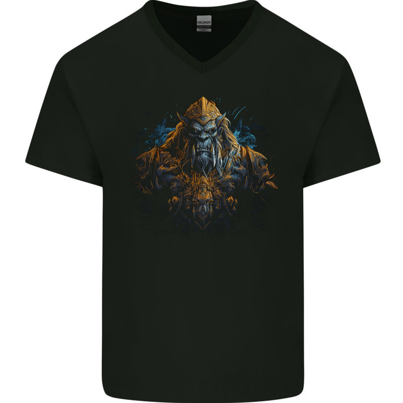 Fantasy Warrior Orc Goblin Orca Elf Troll Styx Mens V-Neck Cotton T-Shirt Black
