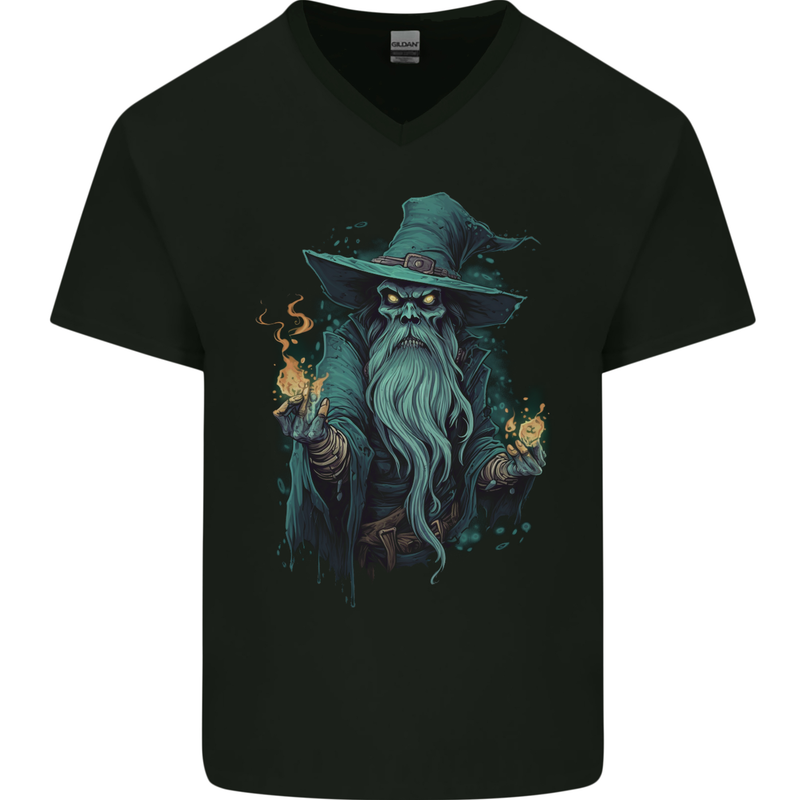 Fantasy Wizard Warlock 3 Mens V-Neck Cotton T-Shirt Black