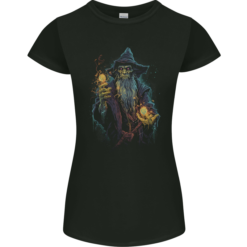 Fantasy Wizard Warlock 4 Womens Petite Cut T-Shirt Black