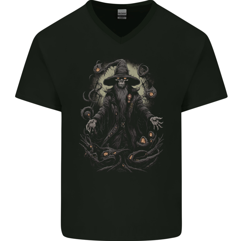Fantasy Wizard Warlock 5 Mens V-Neck Cotton T-Shirt Black