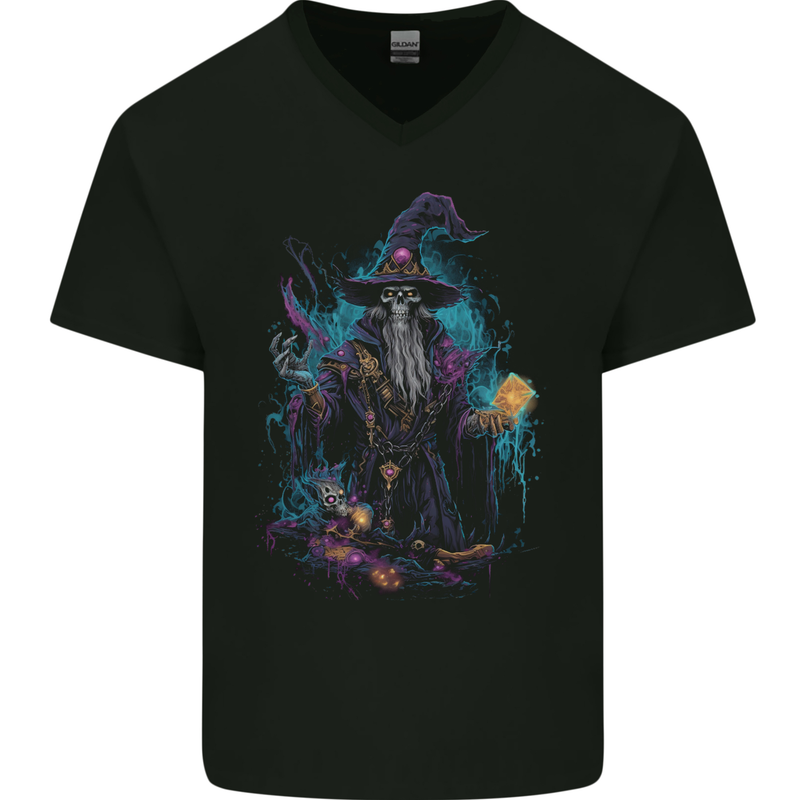 Fantasy Wizard Warlock 6 Mens V-Neck Cotton T-Shirt Black