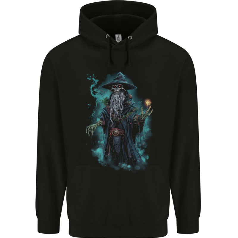 Fantasy Wizard Warlock Skull Childrens Kids Hoodie Black