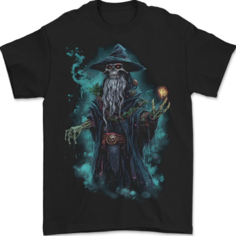 Fantasy Wizard Warlock Skull Mens T-Shirt 100% Cotton BLACK