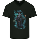 Fantasy Wizard Warlock Skull Mens V-Neck Cotton T-Shirt Black
