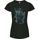 Fantasy Wizard Warlock Skull Womens Petite Cut T-Shirt Black