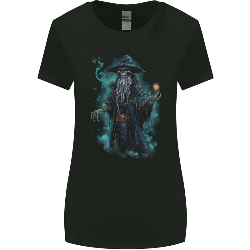 Fantasy Wizard Warlock Skull Womens Wider Cut T-Shirt Black