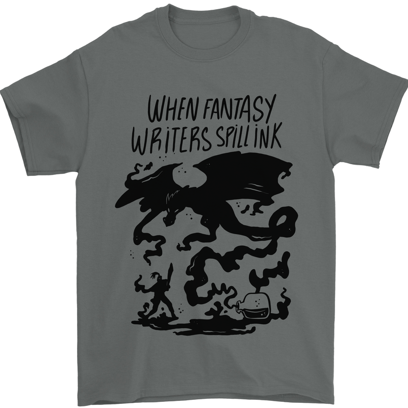 Fantasy Writer Author Novelist Dragons Mens T-Shirt 100% Cotton Charcoal