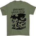 Fantasy Writer Author Novelist Dragons Mens T-Shirt 100% Cotton Military Green