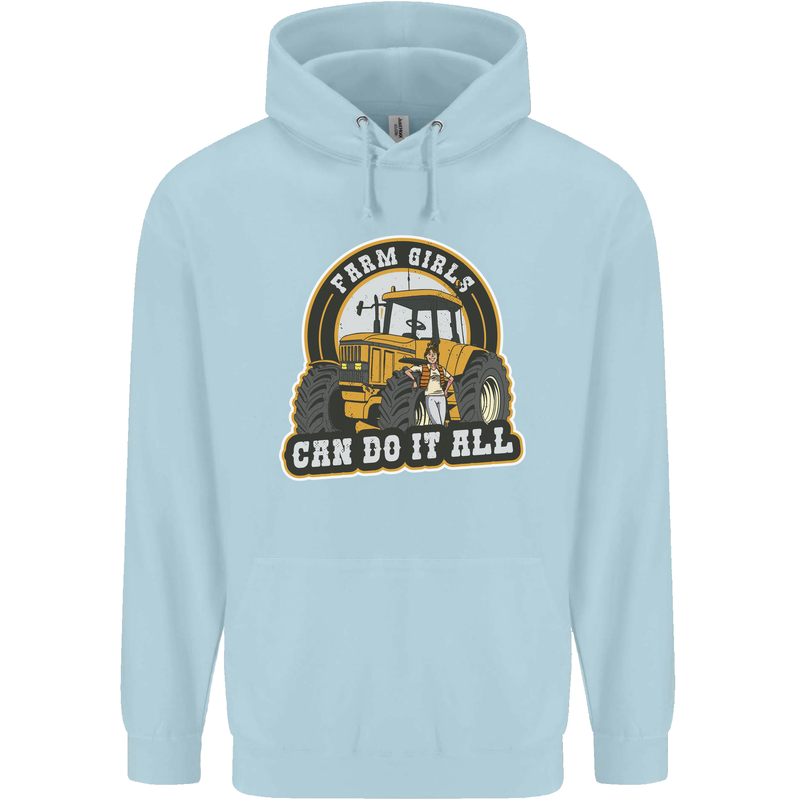 Farm Girls Can Do It All Funny Farming Childrens Kids Hoodie Light Blue