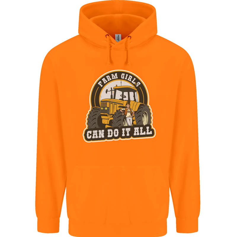 Farm Girls Can Do It All Funny Farming Childrens Kids Hoodie Orange