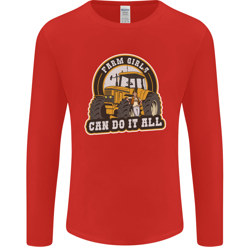Farm Girls Can Do It All Funny Farming Mens Long Sleeve T-Shirt Red