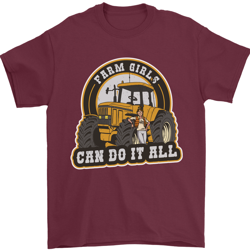 Farm Girls Can Do It All Funny Farming Mens T-Shirt 100% Cotton Maroon