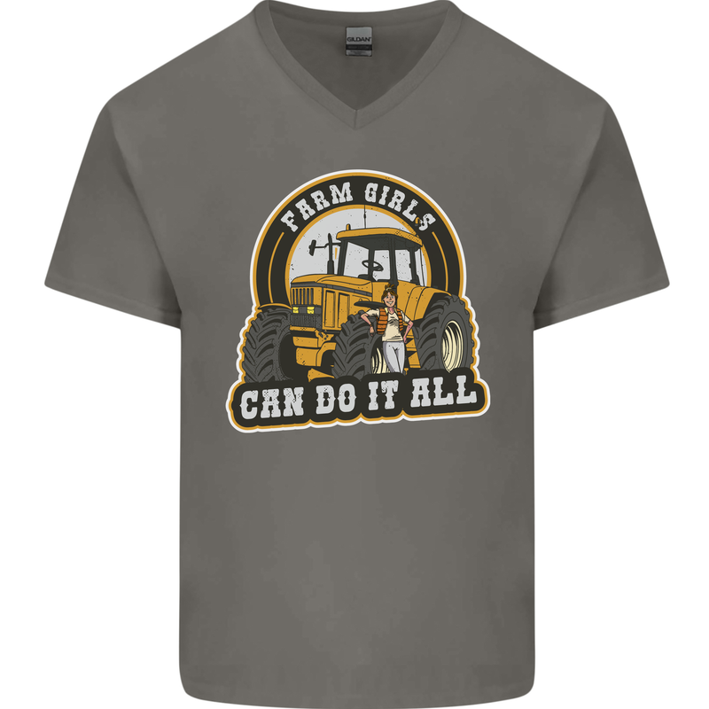 Farm Girls Can Do It All Funny Farming Mens V-Neck Cotton T-Shirt Charcoal