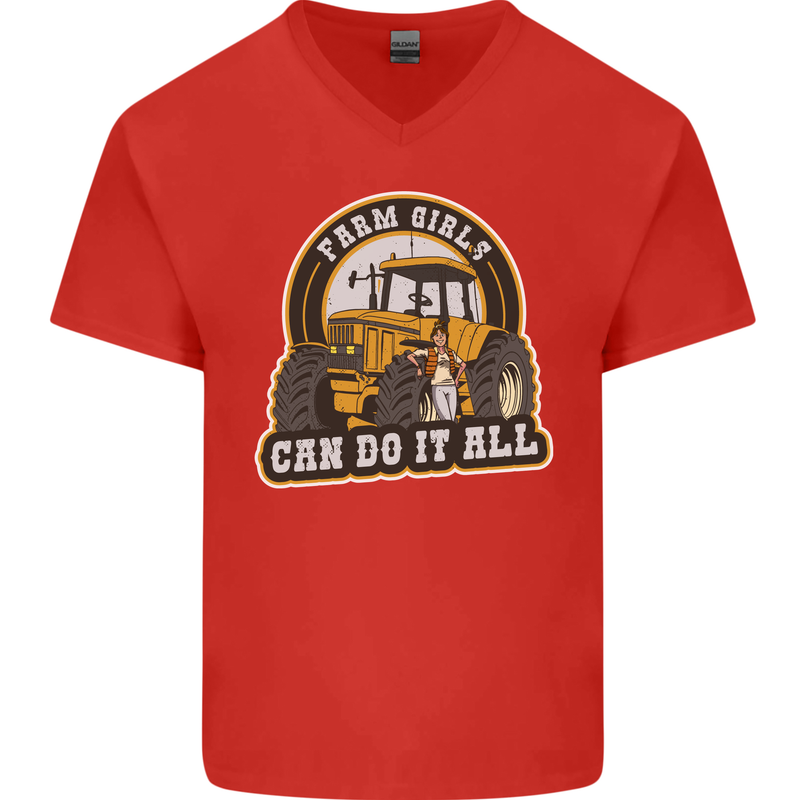 Farm Girls Can Do It All Funny Farming Mens V-Neck Cotton T-Shirt Red