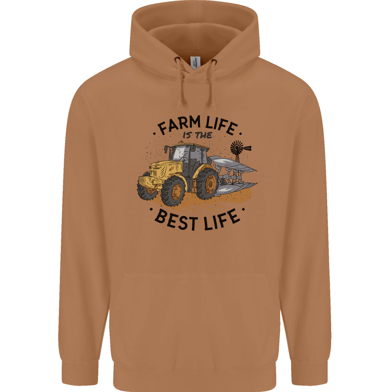 Farm Life is the Best Life Farming Farmer Mens 80% Cotton Hoodie Caramel Latte