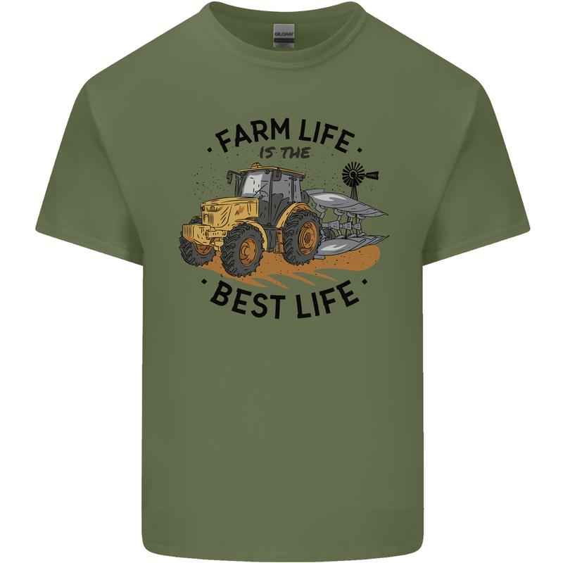 Farm Life is the Best Life Farming Farmer Mens Cotton T-Shirt Tee Top Military Green