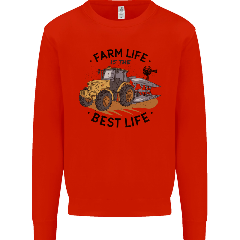 Farm Life is the Best Life Farming Farmer Mens Sweatshirt Jumper Bright Red