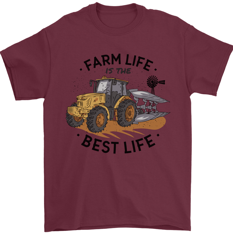 Farm Life is the Best Life Farming Farmer Mens T-Shirt 100% Cotton Maroon