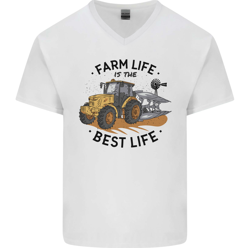 Farm Life is the Best Life Farming Farmer Mens V-Neck Cotton T-Shirt White
