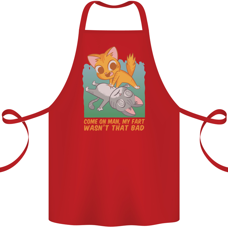 Fart Wasnt That Bad Funny Flatulence Cat Farting Cotton Apron 100% Organic Red