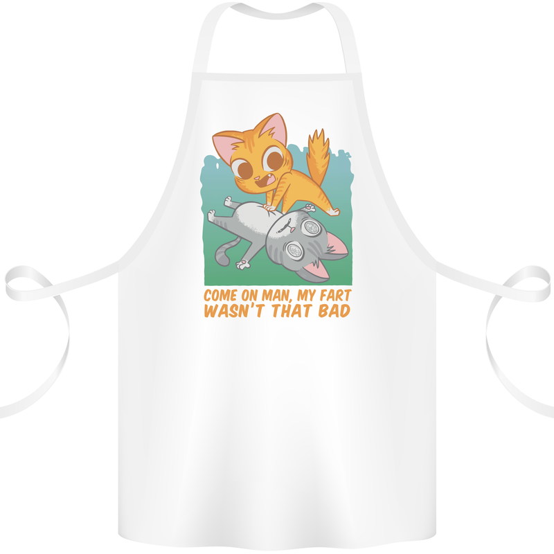 Fart Wasnt That Bad Funny Flatulence Cat Farting Cotton Apron 100% Organic White