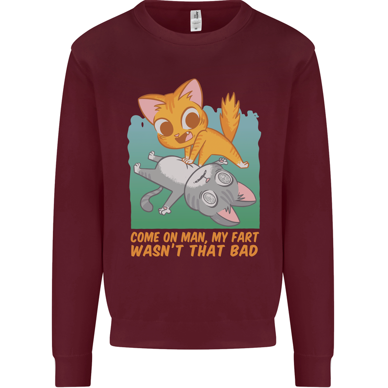 Fart Wasnt That Bad Funny Flatulence Cat Farting Kids Sweatshirt Jumper Maroon