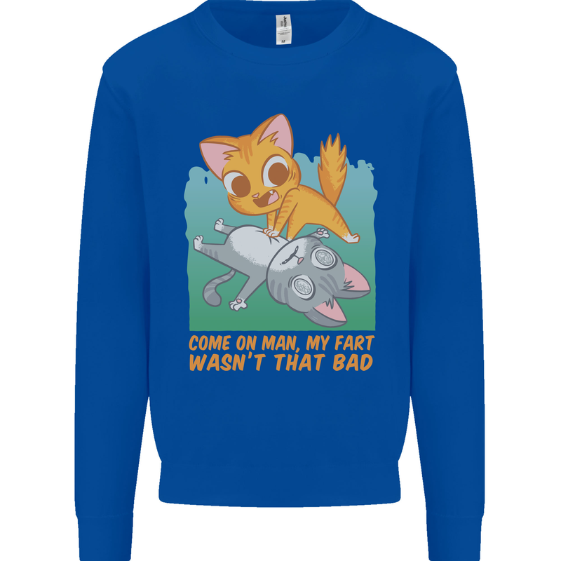 Fart Wasnt That Bad Funny Flatulence Cat Farting Kids Sweatshirt Jumper Royal Blue