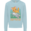 Fart Wasnt That Bad Funny Flatulence Cat Farting Mens Sweatshirt Jumper Light Blue