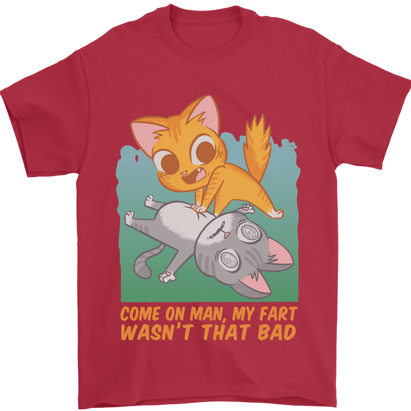Fart Wasnt That Bad Funny Flatulence Cat Farting Mens T-Shirt 100% Cotton Red