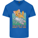 Fart Wasnt That Bad Funny Flatulence Cat Farting Mens V-Neck Cotton T-Shirt Royal Blue