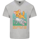 Fart Wasnt That Bad Funny Flatulence Cat Farting Mens V-Neck Cotton T-Shirt Sports Grey