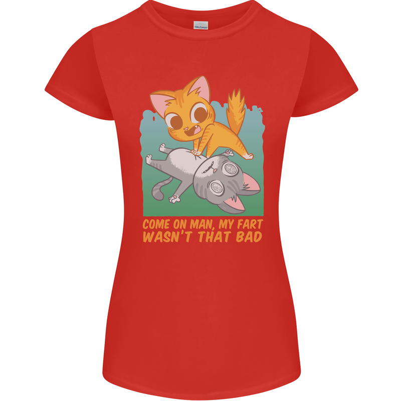 Fart Wasnt That Bad Funny Flatulence Cat Farting Womens Petite Cut T-Shirt Red