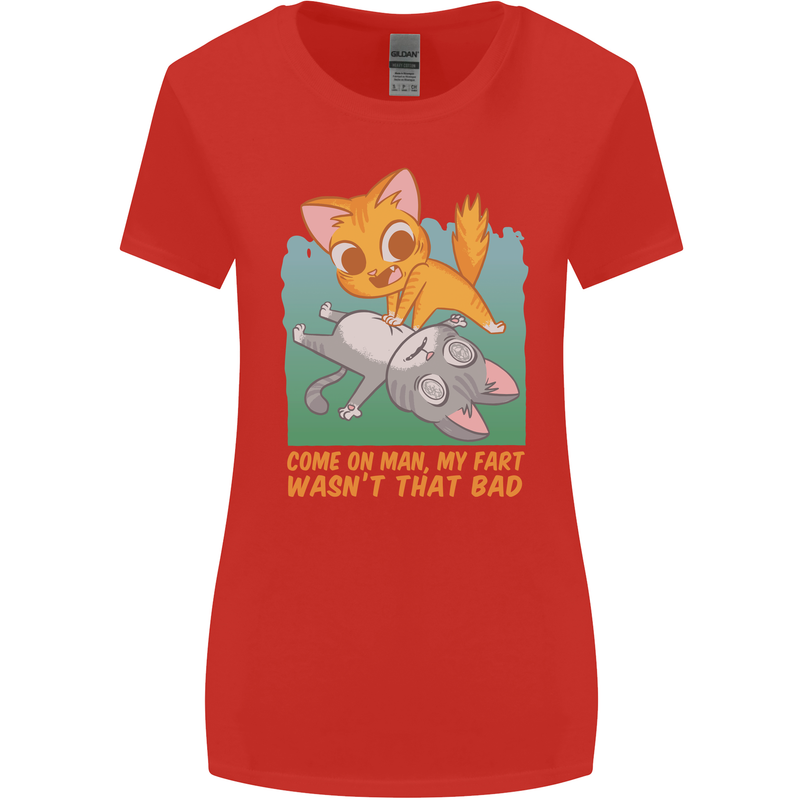 Fart Wasnt That Bad Funny Flatulence Cat Farting Womens Wider Cut T-Shirt Red