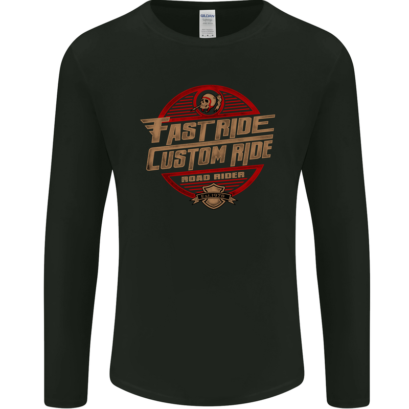Fast Ride Cafe Racer Chopper Biker Motorcycle Mens Long Sleeve T-Shirt Black