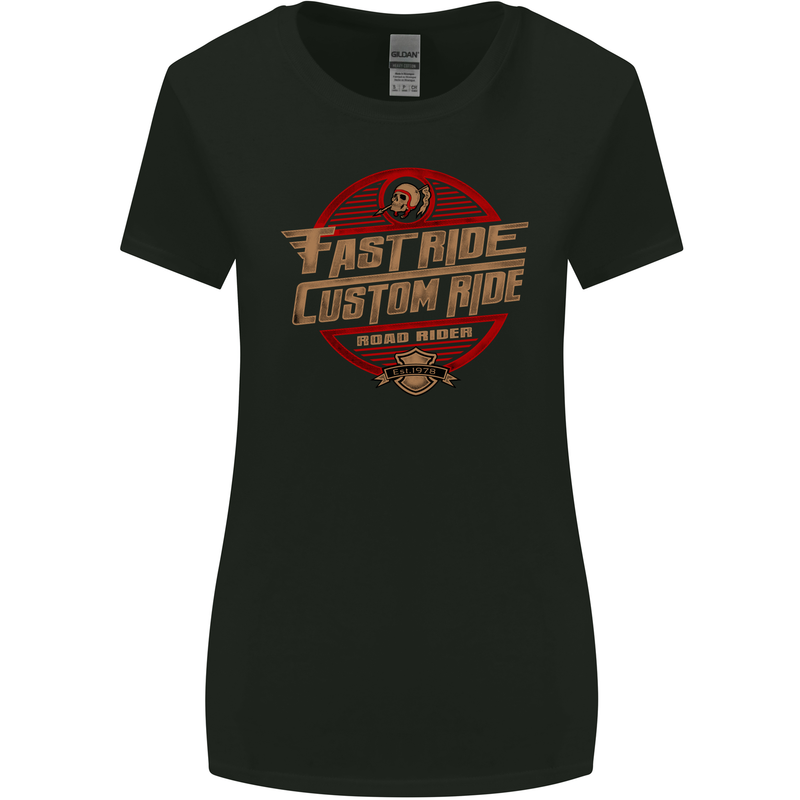 Fast Ride Cafe Racer Chopper Biker Motorcycle Womens Wider Cut T-Shirt Black