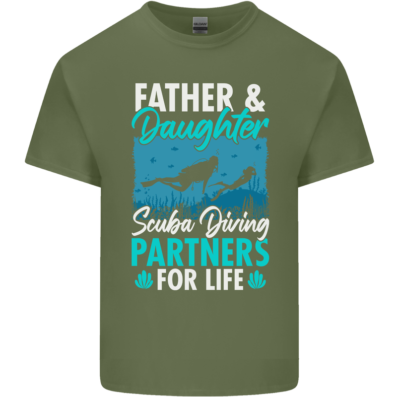 Father & Daughter Scuba Diving Fathers Day Diver Mens Cotton T-Shirt Tee Top Military Green