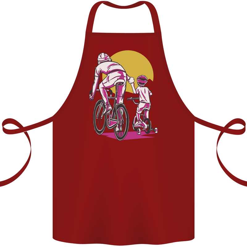Father & Son Cycling Fathers Day Bicycle Bike Cotton Apron 100% Organic Maroon