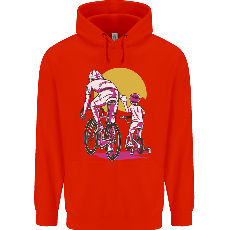 Father & Son Cycling Fathers Day Bicycle Bike Mens 80% Cotton Hoodie Bright Red